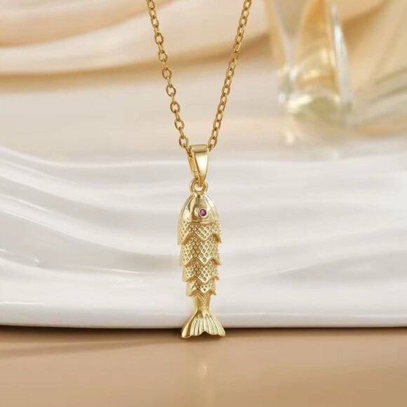 Gold Fish Pendant Necklace - Picture 8 of 10